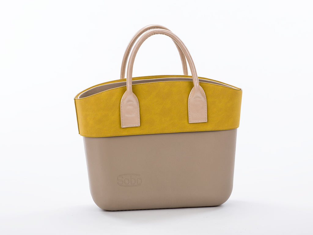The Galveston Set - Iced Coffee Body With Olive Alcantara Trim and Short Nude Eco-Leather Handles