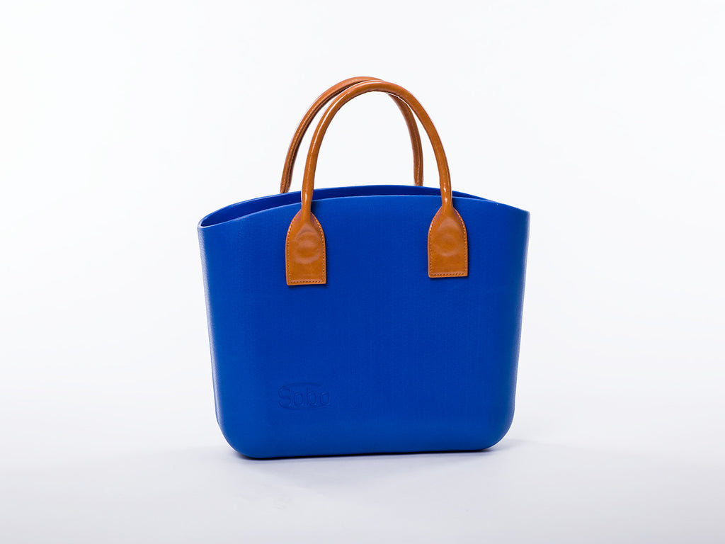 Sobo Fashion Short Amber Eco-Leather Handles on a Snorkel Blue Body