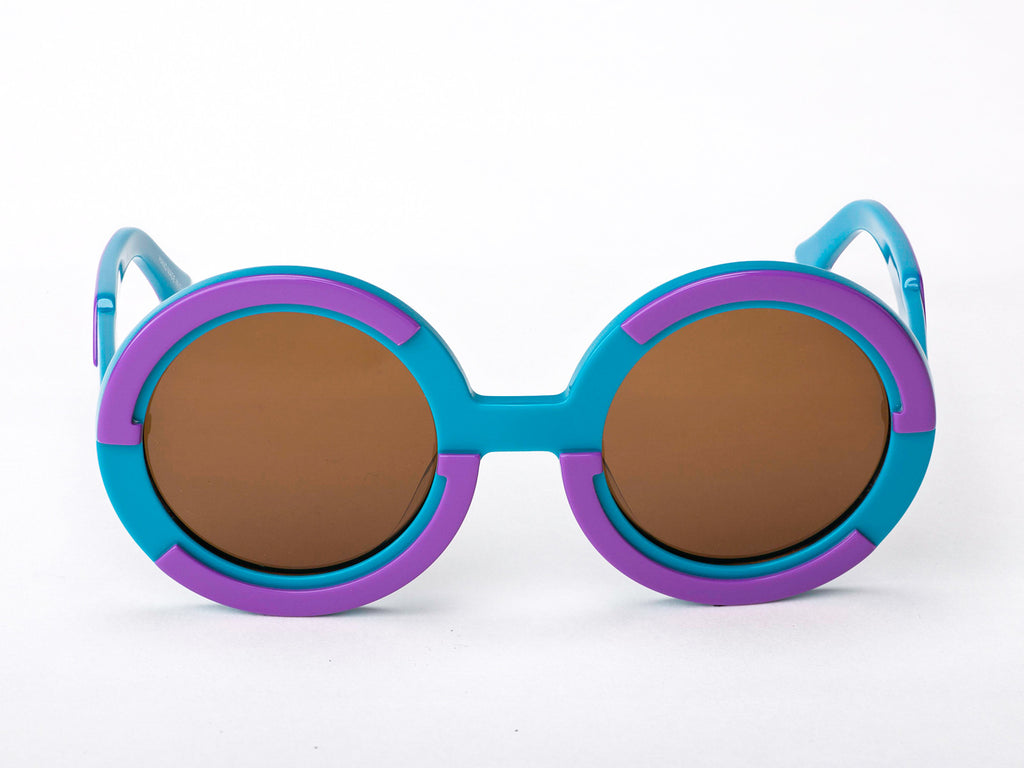 Sobo Sunglasses Light Blue and Purple Frame with Brown Lens
