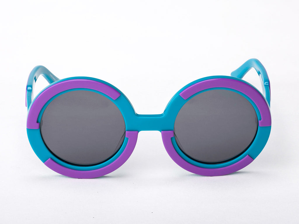 Sobo Sunglasses Light Blue and Purple Frame with Grey Lens