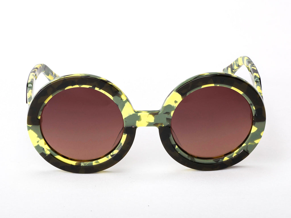 Sobo Sunglasses Camo Frame Mirror Gold Lens & Lime Green Case With Gold Logo
