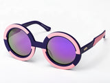 Sobo Sunglasses Navy Blue and Pink Frame and Mirror Gold Lenses